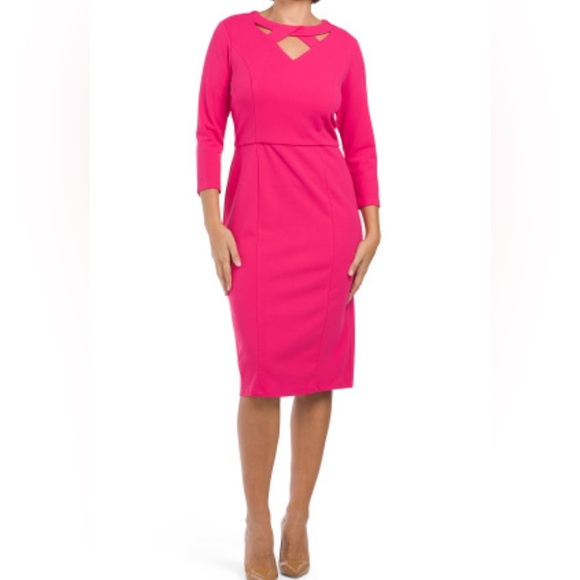 London Times scuba Crepe midi hot pink sheath dress sz 12 - Picture 1 of 12